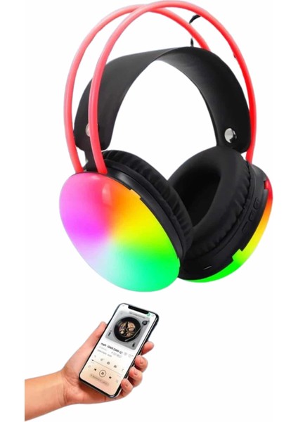 Rgb Işıklı Yüksek Ses Kaliteli Kablosuz Kulak Üstü Bluetooth Kulaklık