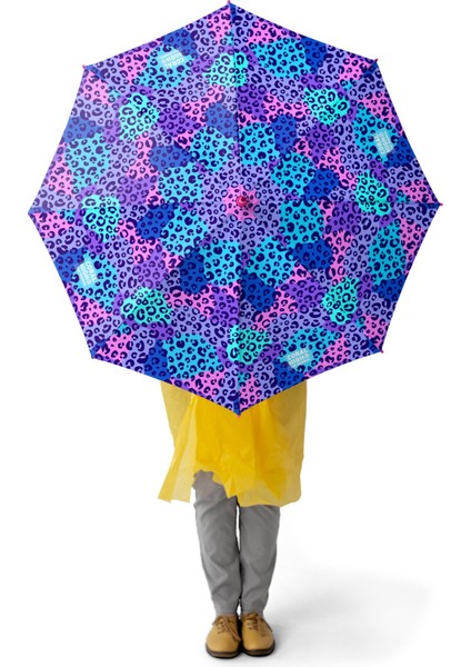 Kids Mor Leopar Desenli Çocuk Şemsiyesi 12666