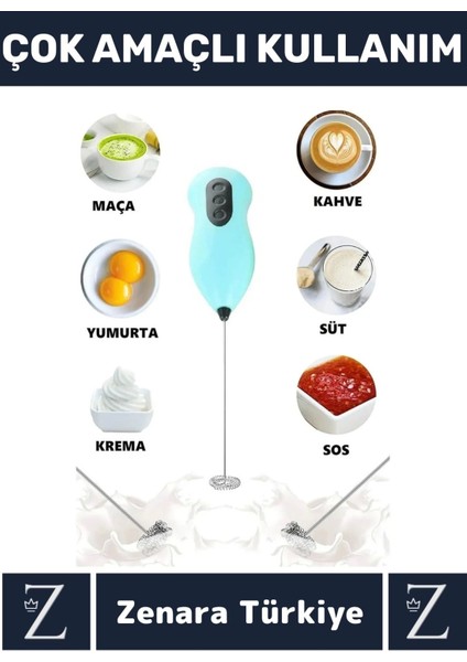 Ergonomik Çelik Uç Soğuk Kahve Süt Köpürtücü Sos Krema Mama Yumurta Çırpıcı Pilli Pratik Mini Mikser