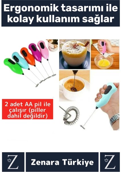 Ergonomik Çelik Uç Soğuk Kahve Süt Köpürtücü Sos Krema Mama Yumurta Çırpıcı Pilli Pratik Mini Mikser
