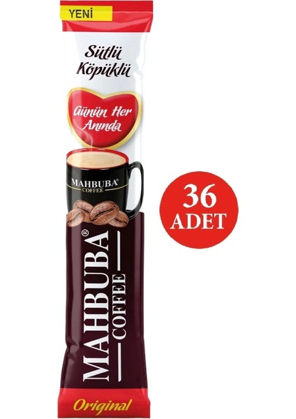 Coffee 3ü1 Aradasütlü Köpüklü Kavanoz Kahve Bardak Hediyeli 36 x 18 gr + Renkli Kupa