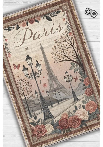 Şehirlerde De Paris Temalı Dijital Baskılı Yıkanabilir Pamuk Tabanlı Paris Şehiri Temalı Halı