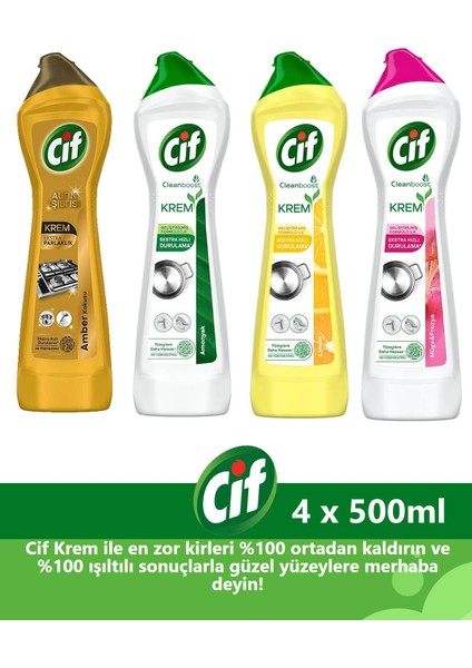 Krem Yüzey Temizleyici 500 ml x 4 Adet (Altın Işıltısı, Amonyaklı, Limonlu, Frezya ve Müge Çiçeği)