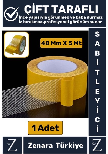 Ultra Güçlü Halı Kilim Kayma Önleyici Sabitleme Yapıştırma Kaymaz Çift Taraflı Bant 48 mm x 5 Metre