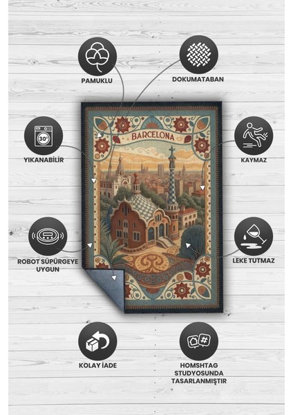 Şehirlerde De Barselona Temalı Dijital Baskılı Yıkanabilir Pamuk Tabanlı Barsolena Şehiri Temalı Halı