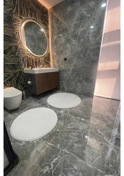 2li Yuvarlak Post Peluş Banyo Paspası Klozet Seti Takımı 80X80 ve 100X100