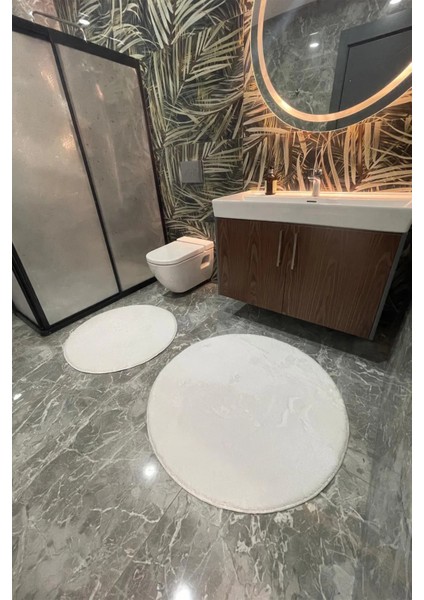 2li Yuvarlak Post Peluş Banyo Paspası Klozet Seti Takımı 80X80 ve 100X100