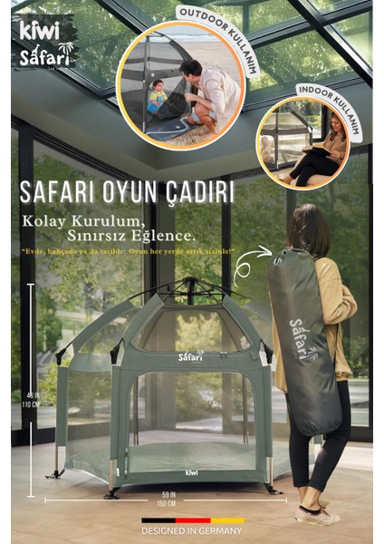 Safari Çocuk-Bebek Oyun Parkı-Çadırı +50 Uv Korumalı, Kolay Kurulum, Alüminyum Sağlam Gövde, Tse-Ce