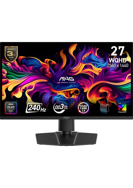 Msı 26.5" Mag 271QP Qd-Oled X24 2560 x 1440 (Wqhd) 16:9 Flat Qd-Oled 240HZ 0.03MS (Gtg) Adaptıve-Sync Pıvot Gamıng Monıtor
