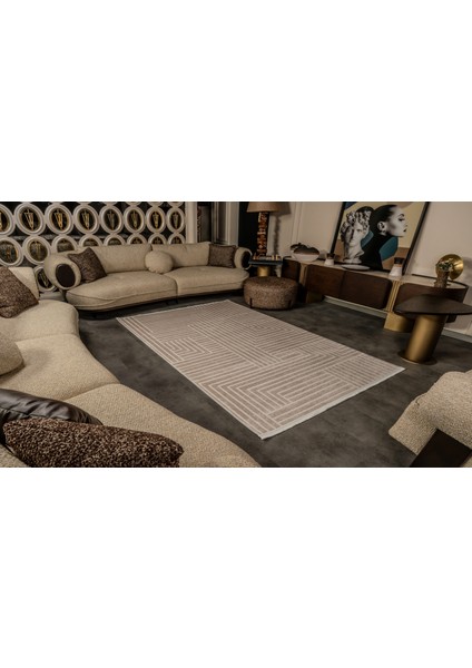Cunda CN016 Bej Uzun Ömürlü Yumuşak Dokulu Salon Mutfak Koridor Oturma Odası Yolluk Halı