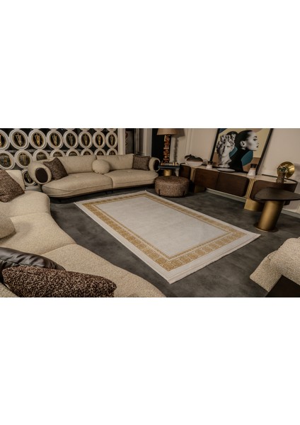 Cunda CN004 Bej-Gold Uzun Ömürlü Yumuşak Dokulu Salon Mutfak Koridor Oturma Odası Yolluk Halı
