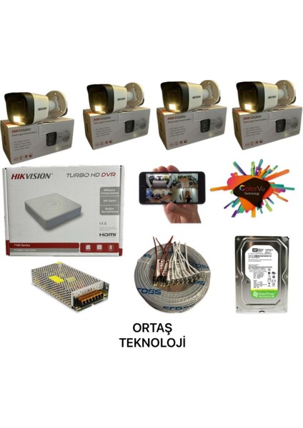 4 Kamerali Gece Renkli 4 Kanal 500GB HDD
