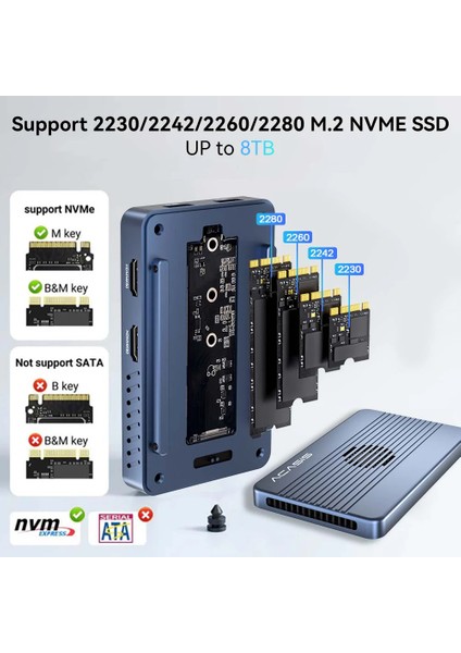 TBU405 Max 8 In 1 Thunderbolt 4 Type-C Dock + SSD Disk Kutusu, 2x 4K@60Hz, 2x Usb-A 3.1, M/b&m Key 2230-2280 M.2 SSD Uyumlu, 100W Pd, Alüminyum Disk Kutusu & Dock (TBU405-MAX)