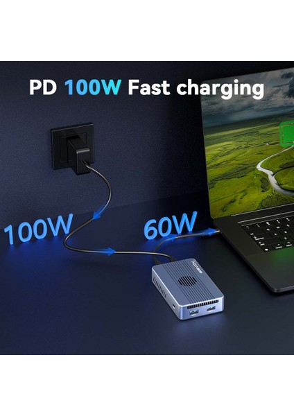 TBU405 Max 8 In 1 Thunderbolt 4 Type-C Dock + SSD Disk Kutusu, 2x 4K@60Hz, 2x Usb-A 3.1, M/b&m Key 2230-2280 M.2 SSD Uyumlu, 100W Pd, Alüminyum Disk Kutusu & Dock (TBU405-MAX)