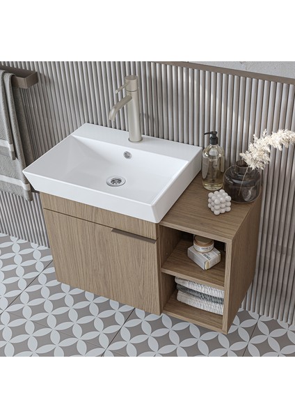 Likya Mdflam Lavabolu Banyo Dolabı Takımı, 72 cm Lavabolu Banyo Alt Dolabı + Üst Dolabı