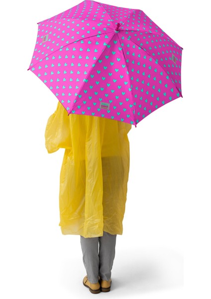 Kids Neon Pembe Su Yeşili Kalp Desenli Çocuk Şemsiyesi 12660 fiyatları