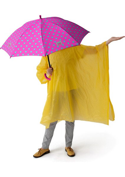 Kids Neon Pembe Su Yeşili Kalp Desenli Çocuk Şemsiyesi 12660 modelleri