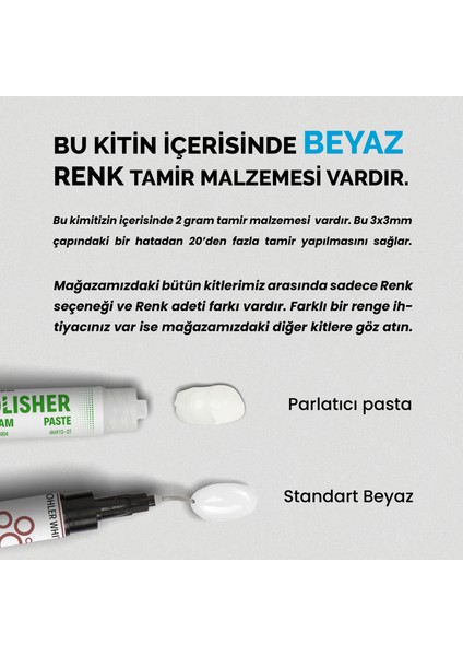 Tek Renk Beyaz - Seramik, Akrilik, Vitrifiye, Porselen, Granit, Fayans, Mermer Yüzey Tamir Kiti indirimleri
