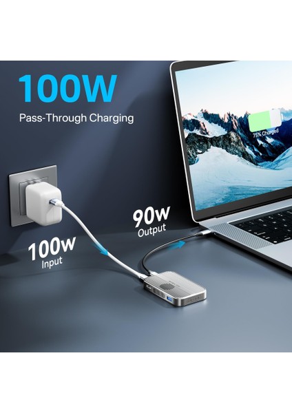 EC1401 - 6 In 1 iPhone 15/16 Serisi Uyumlu, 4K@60Hz Hdmı, 2230/2280 M.2 SSD Uyumlu, Manyetik Magsafe Özellikli, Alüminyum + Kompakt, 10GBPS Type-C Disk Kutusu (EC-1401)