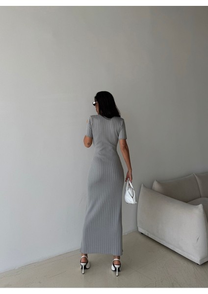 Vücuda Oturan Gri Ribana Triko Elbise fırsatları