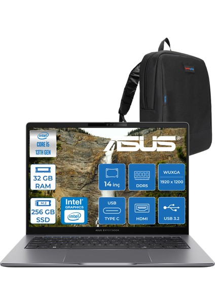 Expertbook P3 P3405CVA Intel Core I5-13420H 32GB Ddr5 256GB SSD Freedos 14" 300NITS Wuxga Intel UHD Taşınabilir Bilgisayar ZP3405CVAF011+ZETTAÇANTA