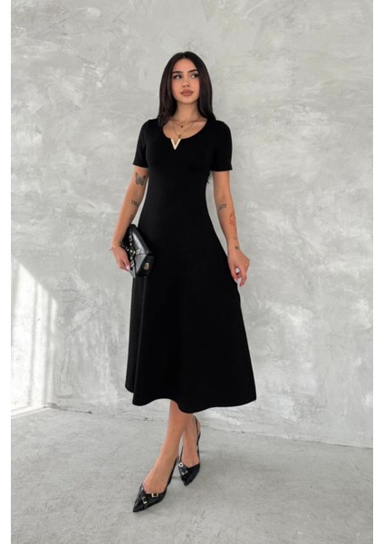 V Yaka Fit Kesim Basic Elbise DNV-000078