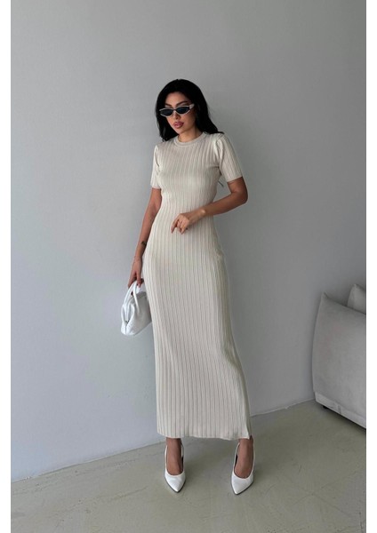 Vücuda Oturan Taş Renk Ribana Triko Elbise fırsatları