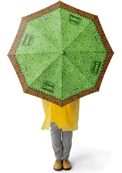 Kids Yeşil Kahverengi High Craft Desenli Çocuk Şemsiyesi 12676