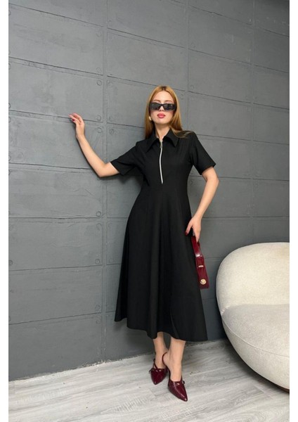 Fermuar Detaylı Fit ve Flare Elbise DNV-000073