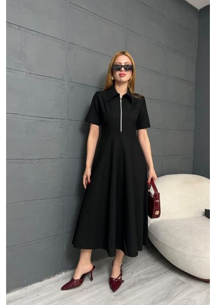 Fermuar Detaylı Fit ve Flare Elbise DNV-000073