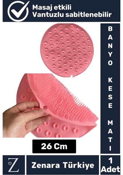 Premium Esnek Masaj Etkili Sabitlenebilir Vantuzlu Askı Delikli Yuvarlak Sırt Ayak Banyo Kese Matı