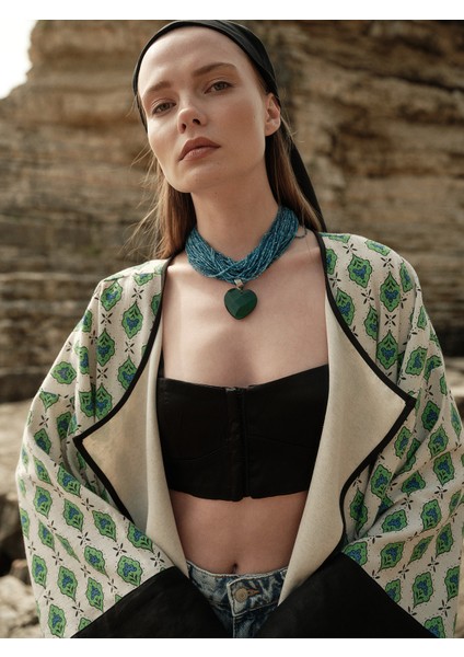 Zemo Siyah Kol Detaylı Etnik Kimono