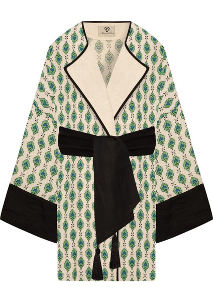 Zemo Siyah Kol Detaylı Etnik Kimono