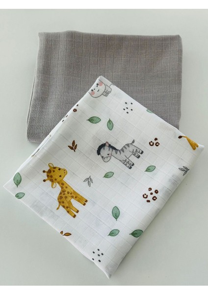 Ftbabycollection %100 Pamuk 2'li Müslin Bebek Battaniye Seti Oeko-Tex Sertifikalı Müslin örtü 80 x 90 cm