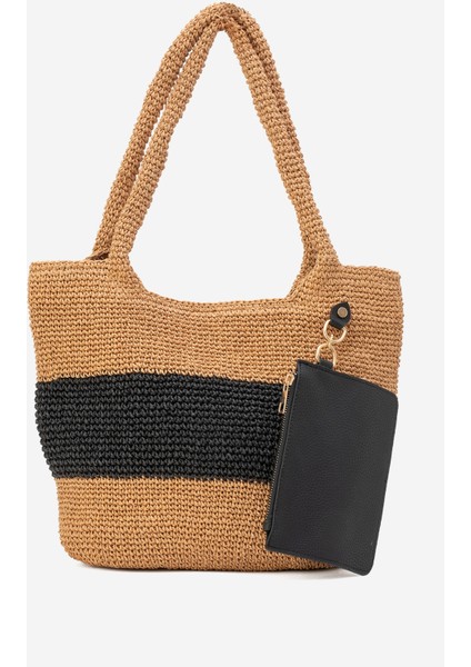 Kadın Hasır El Yapımı Omuz Çantası Zy 25016 Kahve/siyah