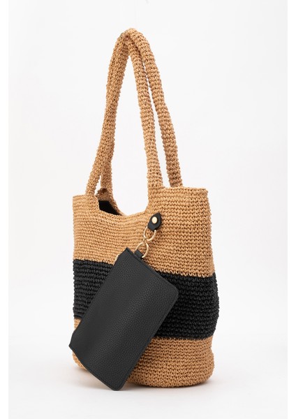 Kadın Hasır El Yapımı Omuz Çantası Zy 25016 Kahve/siyah fiyatları