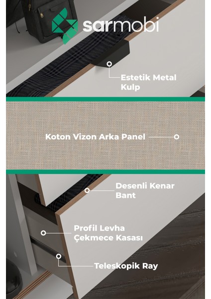 Arden 3 Kapaklı 2 Çekmeceli Dolap indirimleri