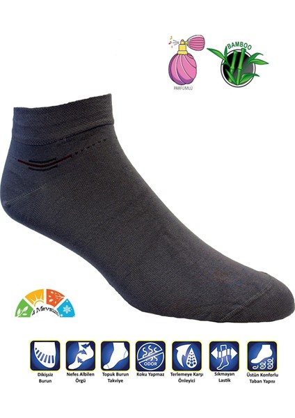 Şerit Desen Gri Bambu Erkek Patik Çorap