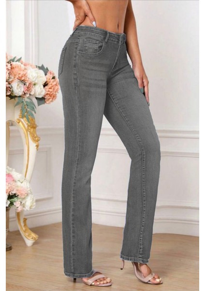 Kadın Boru Paça Yüksek Bel Regular Fit Likralı Pantolon
