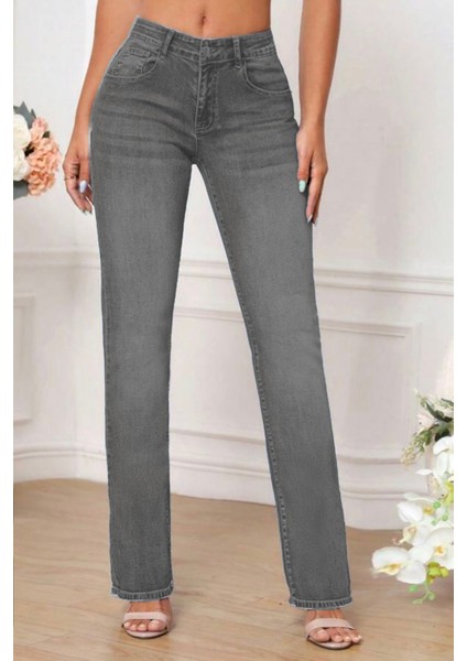 Kadın Boru Paça Yüksek Bel Regular Fit Likralı Pantolon