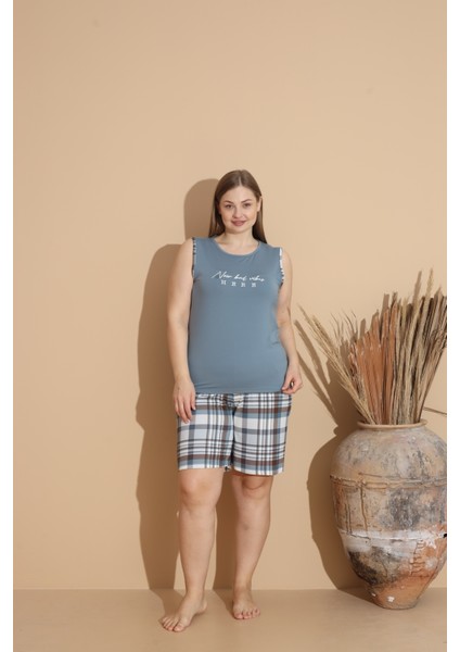 Büyük Beden Battal Sıfır Yaka Sıfır Kol Şortlu Kadın Pijama Takımı modelleri