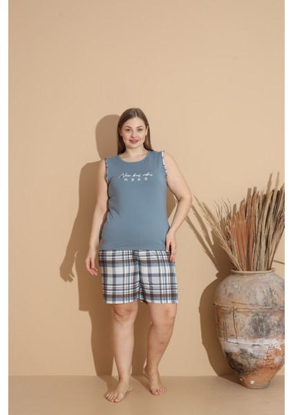 Büyük Beden Battal Sıfır Yaka Sıfır Kol Şortlu Kadın Pijama Takımı fırsatları