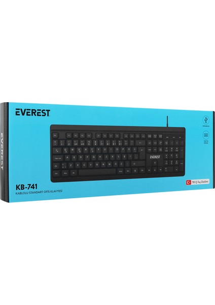 KB-741Q Siyah-Gri USB 2 Metre Bakır Kablolu USB Q Klavye