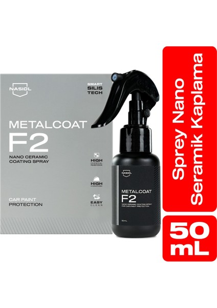 Metalcoat F2 Araç Sprey Nano Seramik Kaplama ve Boya Koruma-1 Yıl Dayanım-50ml-Su,Leke İtici