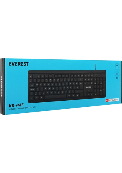 KB-741F Siyah-Gri USB 2 Metre Bakır Kablolu Tamamen Türkçe F Klavye