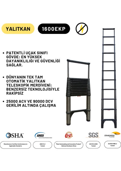 3.8m Kevlar Yalıtkan/Yüksek Gerilime Dayanıklı Uzatma Teleskopik Merdiven AC25KV - 1600EKP