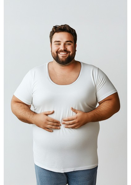 3'lü Büyük Beden Kısa Kollu Bisiklet Yaka Erkek Battal Atlet-Fanila 1015 - %100 Pamuk Penye Süprem-3XL-7XL