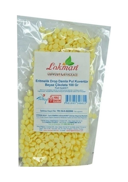 Beyaz Çikolata Eritmelik Drop Damla Pul Kuvertür 100 gr Paket
