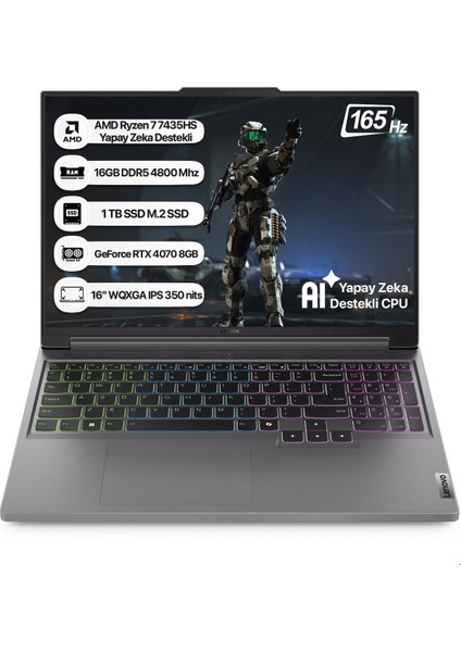 Legion Slim 5 AMD Ryzen 7 7435HS 16GB 1TB SSD RTX4070 Windows 11 Home 16" WQXGA Taşınabilir Bilgisayar 83EX0021TR