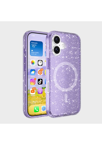 iPhone 16 Kılıf Şeffaf Simli ve Magsafe Özellikli Şık Dazzle Premium Sert Silikon Kapak